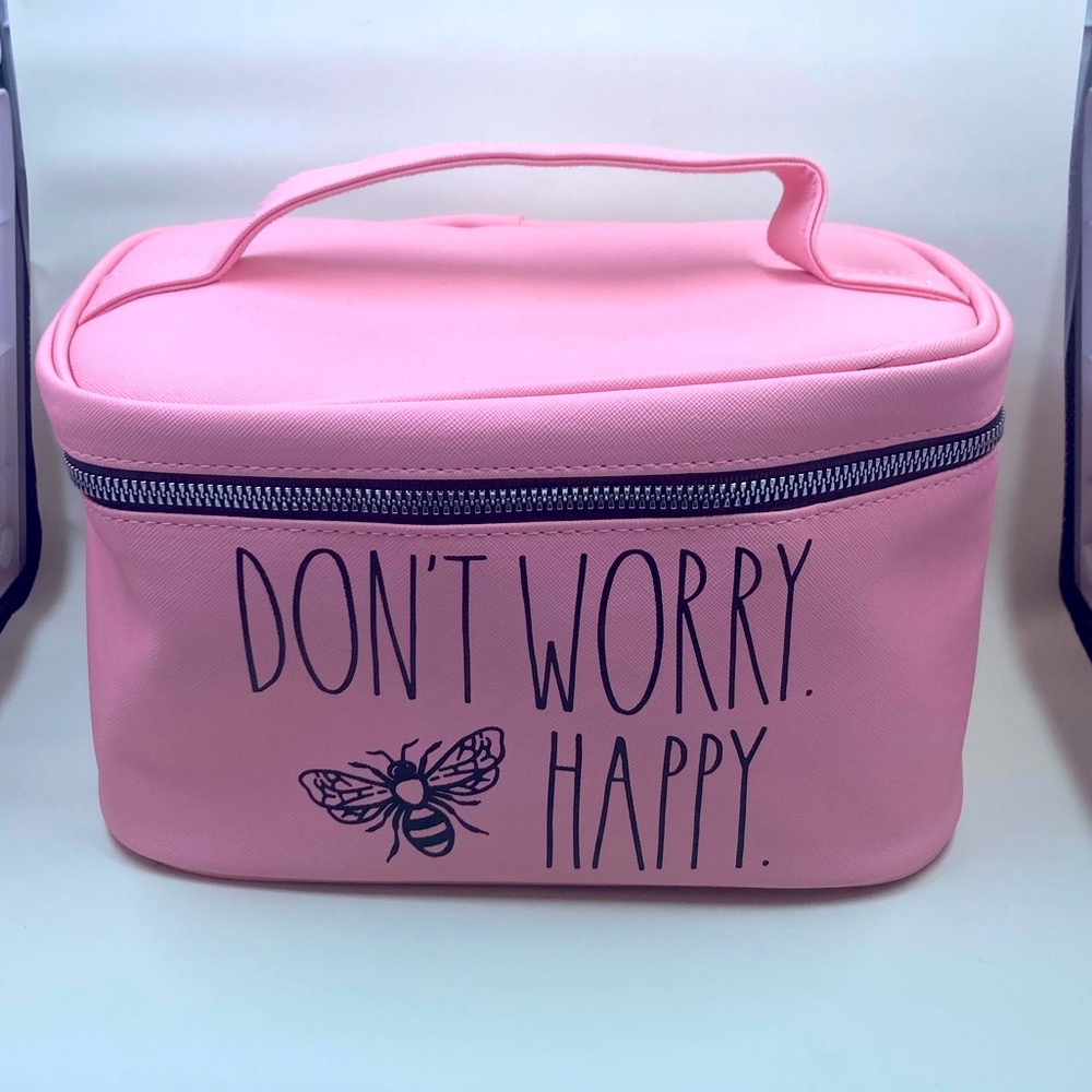 Rae Dunn cosmetic bag Pink Don’t worry 🐝 Happy NWT
